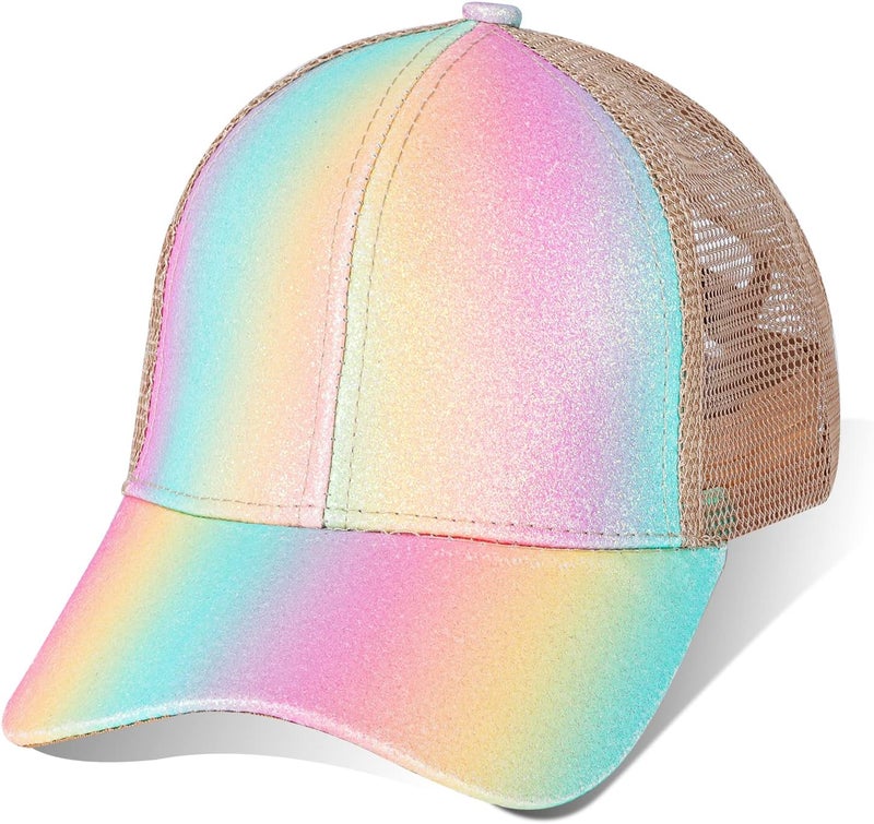 BROMZ Girls Glitter Baseball Cap Kids Ponytail Hat Adjustable Summer Mesh Trucker Hats for 4-12 Years - Image 5